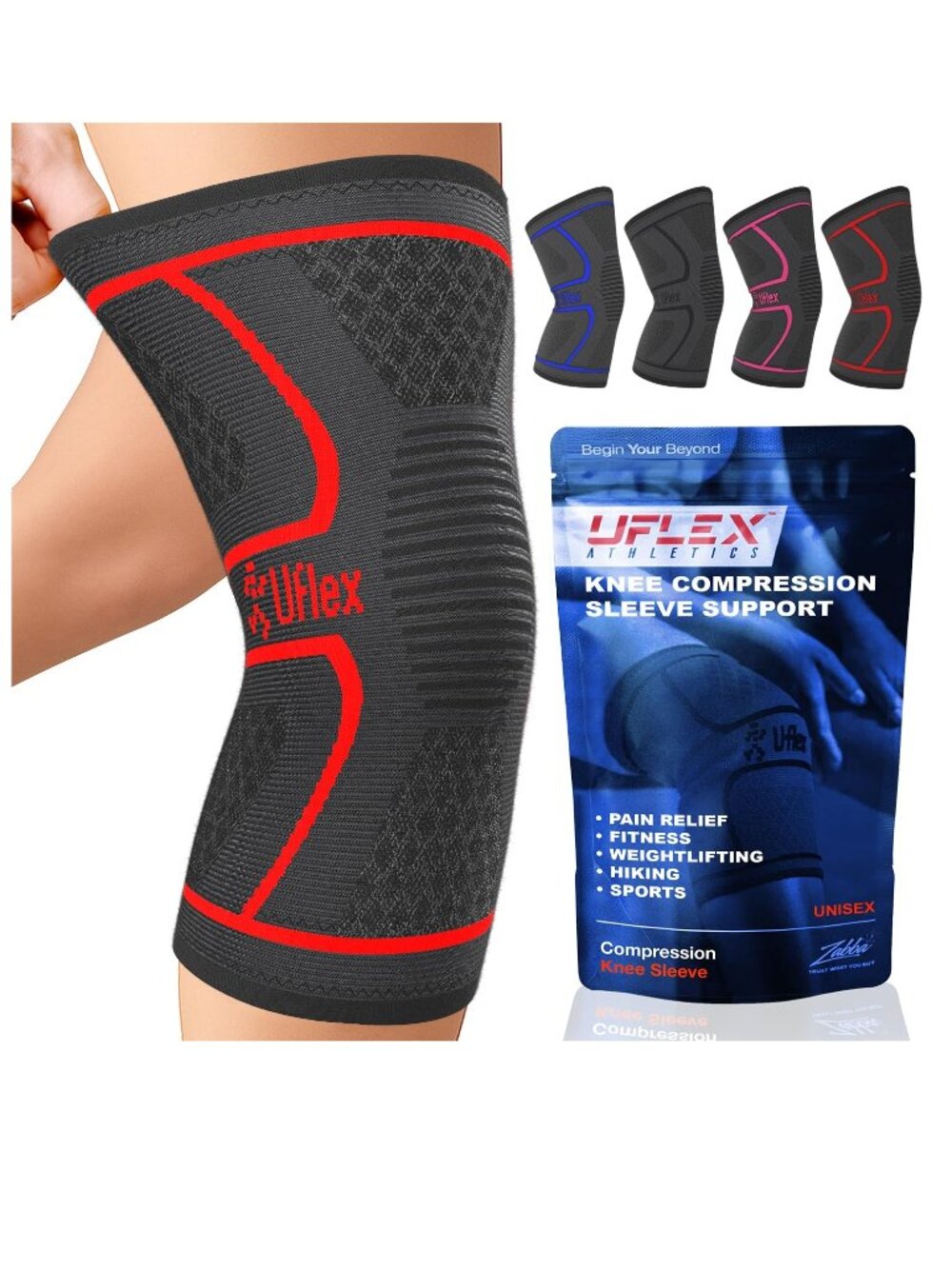 UFlex Athletics Compression Knee Brace for Women & Men Knee Sleeves Support New